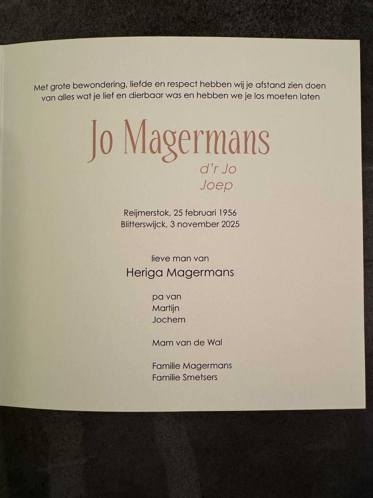 Overlijdensbericht Jo Magermans